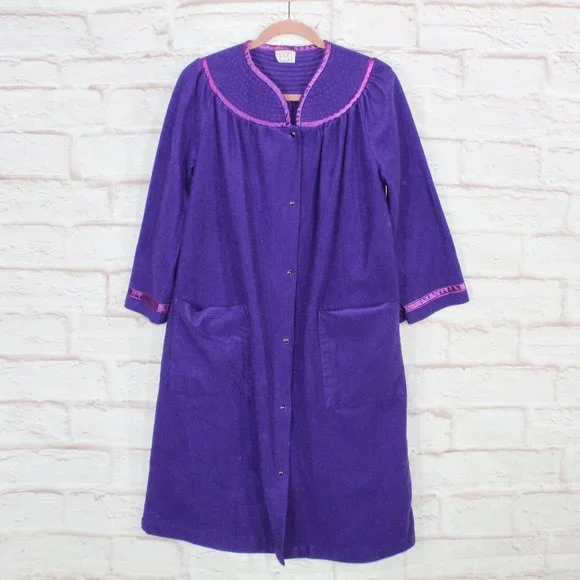 *Vintage Appel Womens Purple Polyester Snap Button Front Pockets Robe Size - Picture 1 of 8